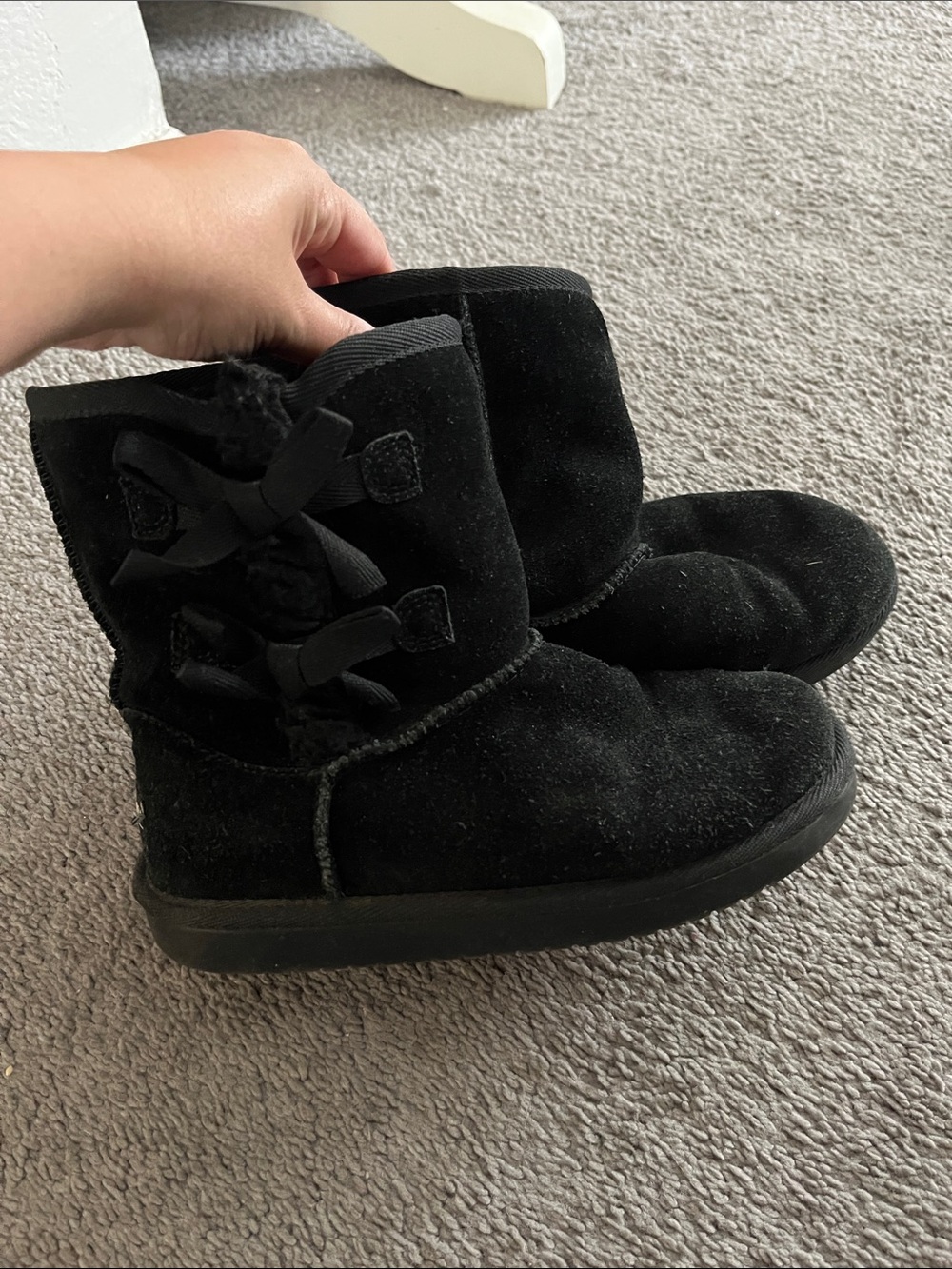UGG Kids Black Suede Bow-Back Winter Boots
